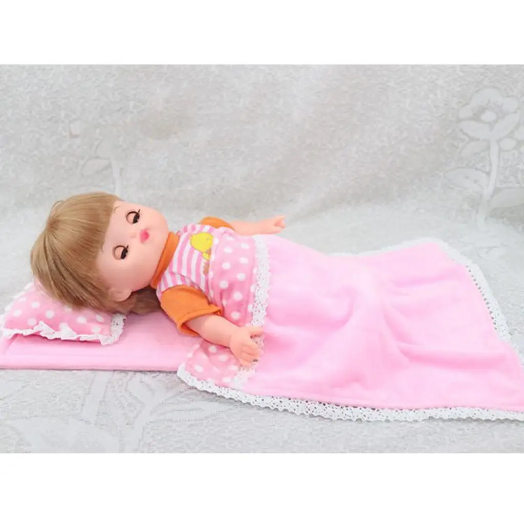 Mellchan juego de cama de felpa para muñecas, edredón y almohada - imagen 4
