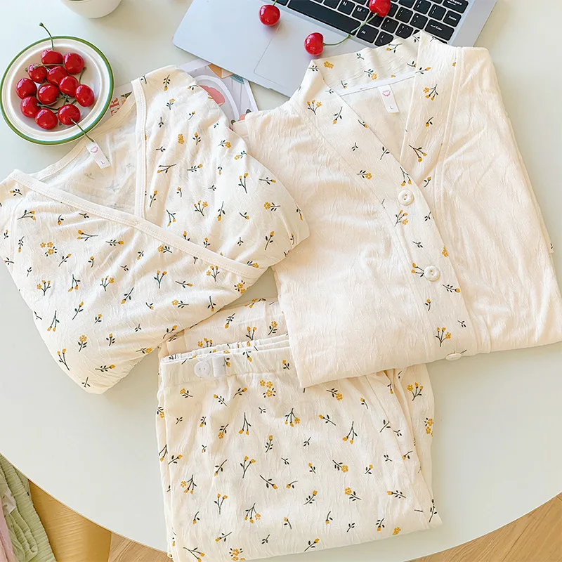 Pijama de lactancia de algodón floral para verano y otoño - imagen 2