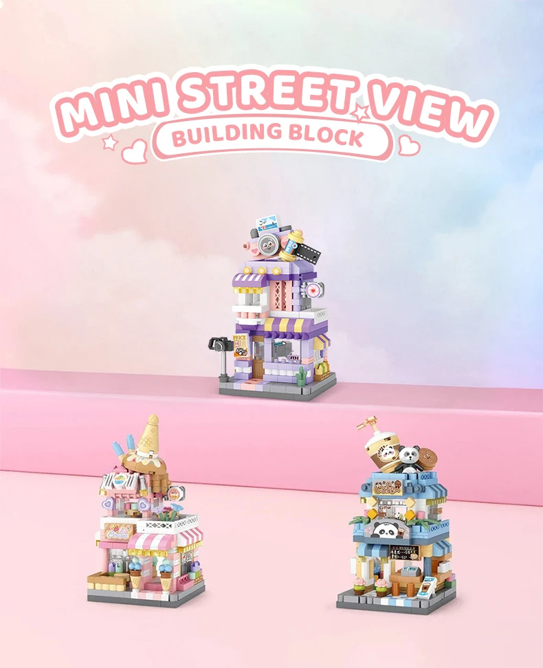 Detalle de mini modelos de cafetería y heladería