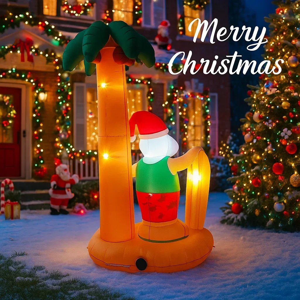 Decoración inflable navideña para exterior con Papá Noel y surf - imagen 2
