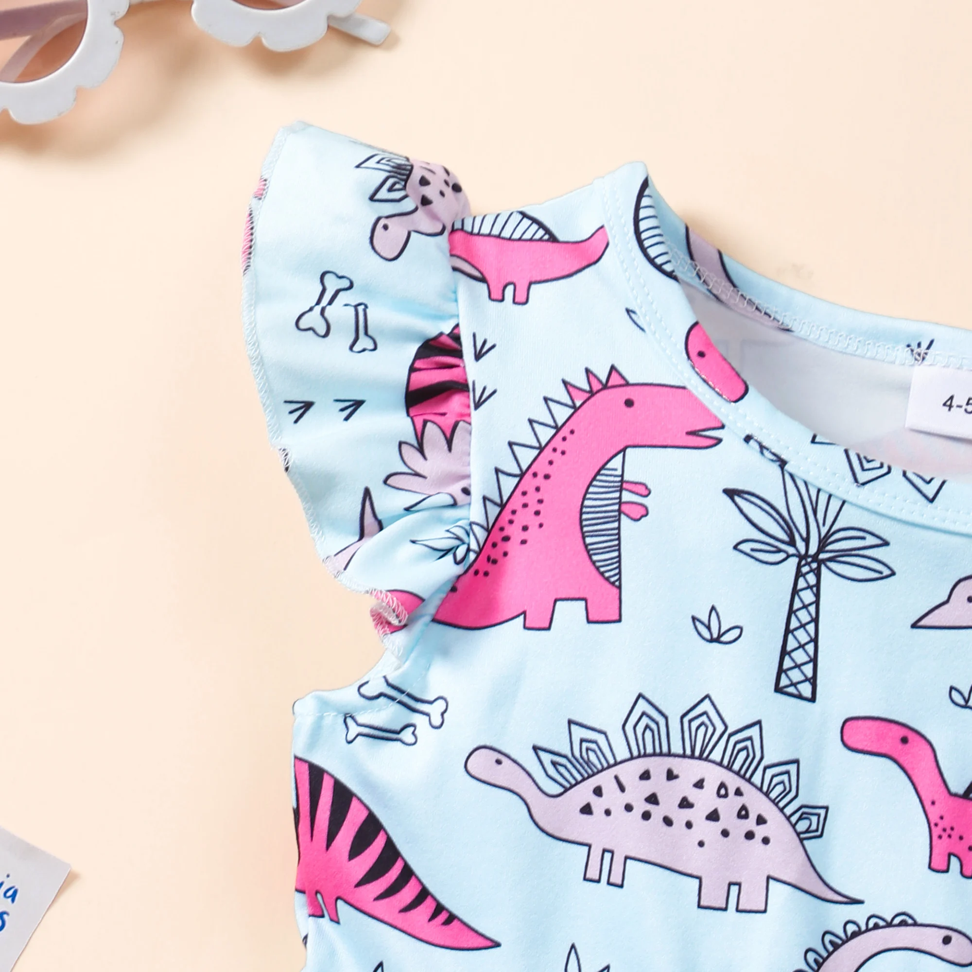 Vestido de verano para niñas manga corta con estampado dinosaurios - imagen 5