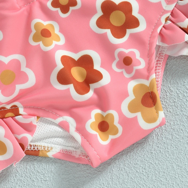 Bañador infantil floral de manga larga con cremallera