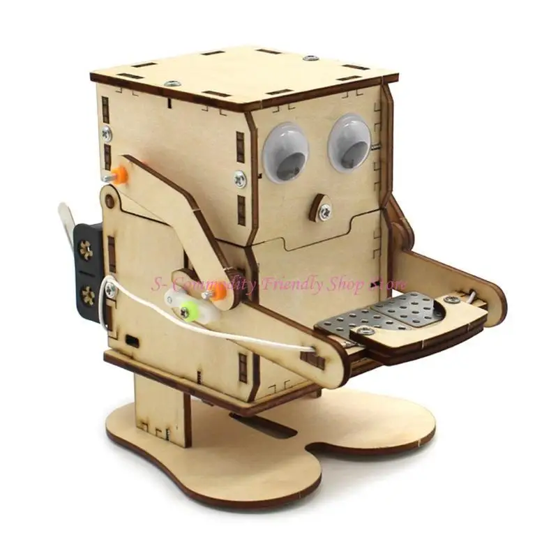 Hucha de madera con robot mecánico para monedas y manualidades - imagen 3