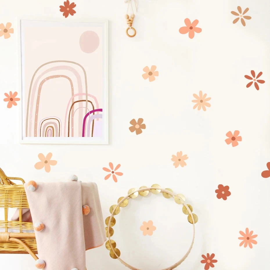 Pegatinas de pared boho con acuarela floral y arco iris - imagen 5