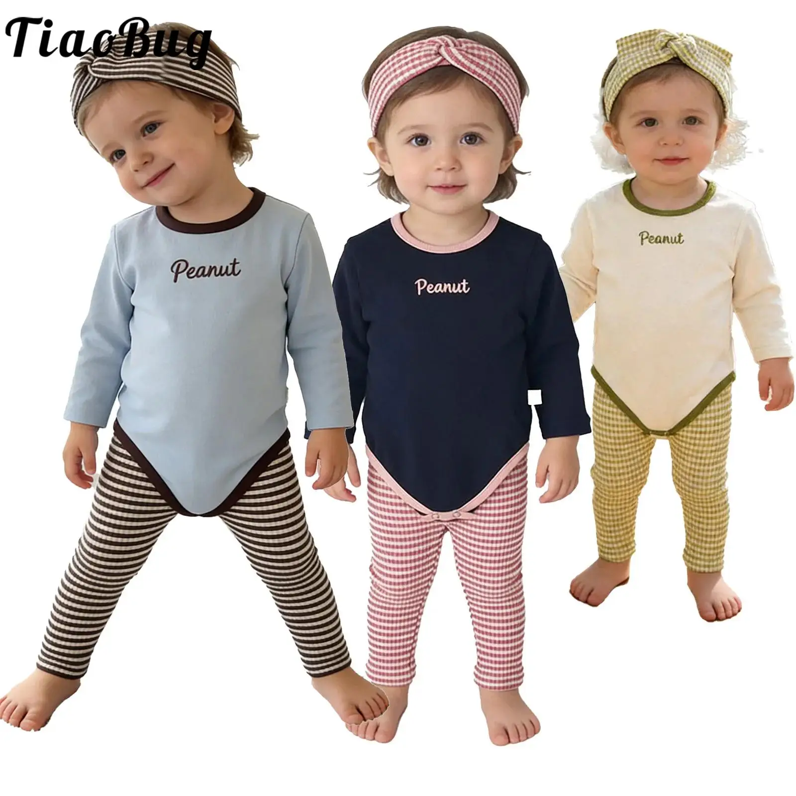 Conjunto bebé manga larga a rayas con pelele y diadema primavera-otoño - imagen 5