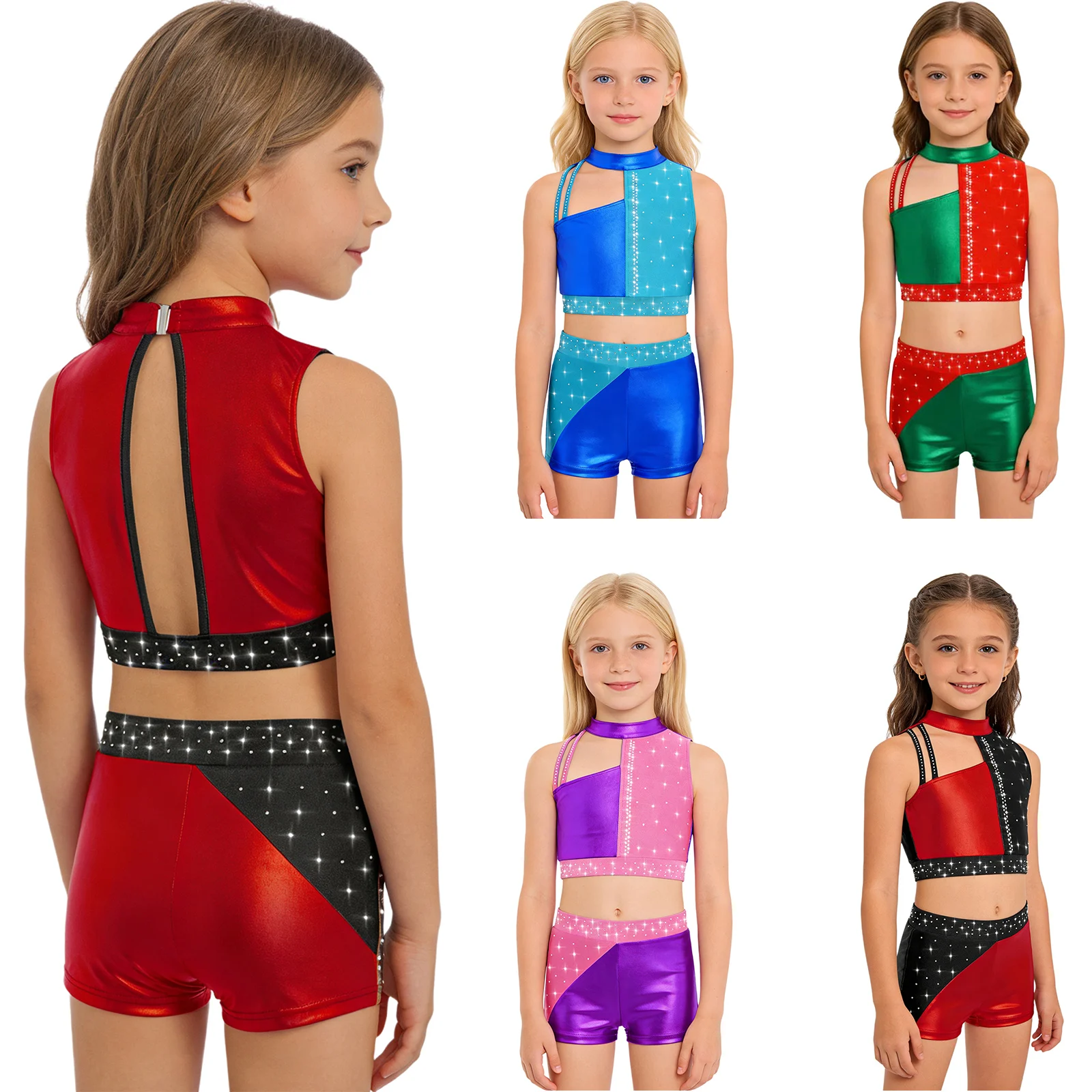Traje de patinaje artístico para niñas con camiseta y pantalón - imagen 3