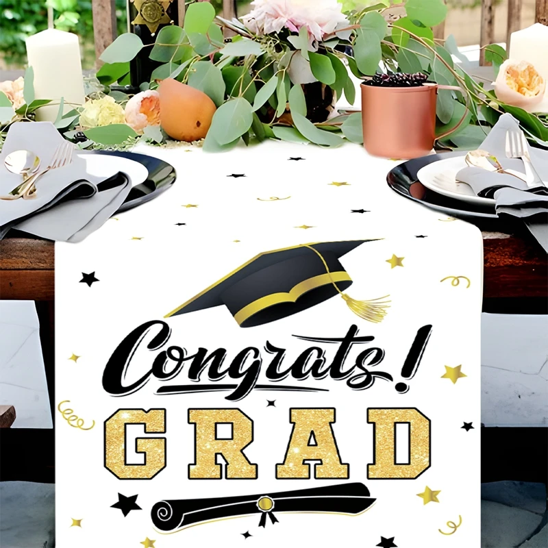 Camino de mesa negro dorado graduación