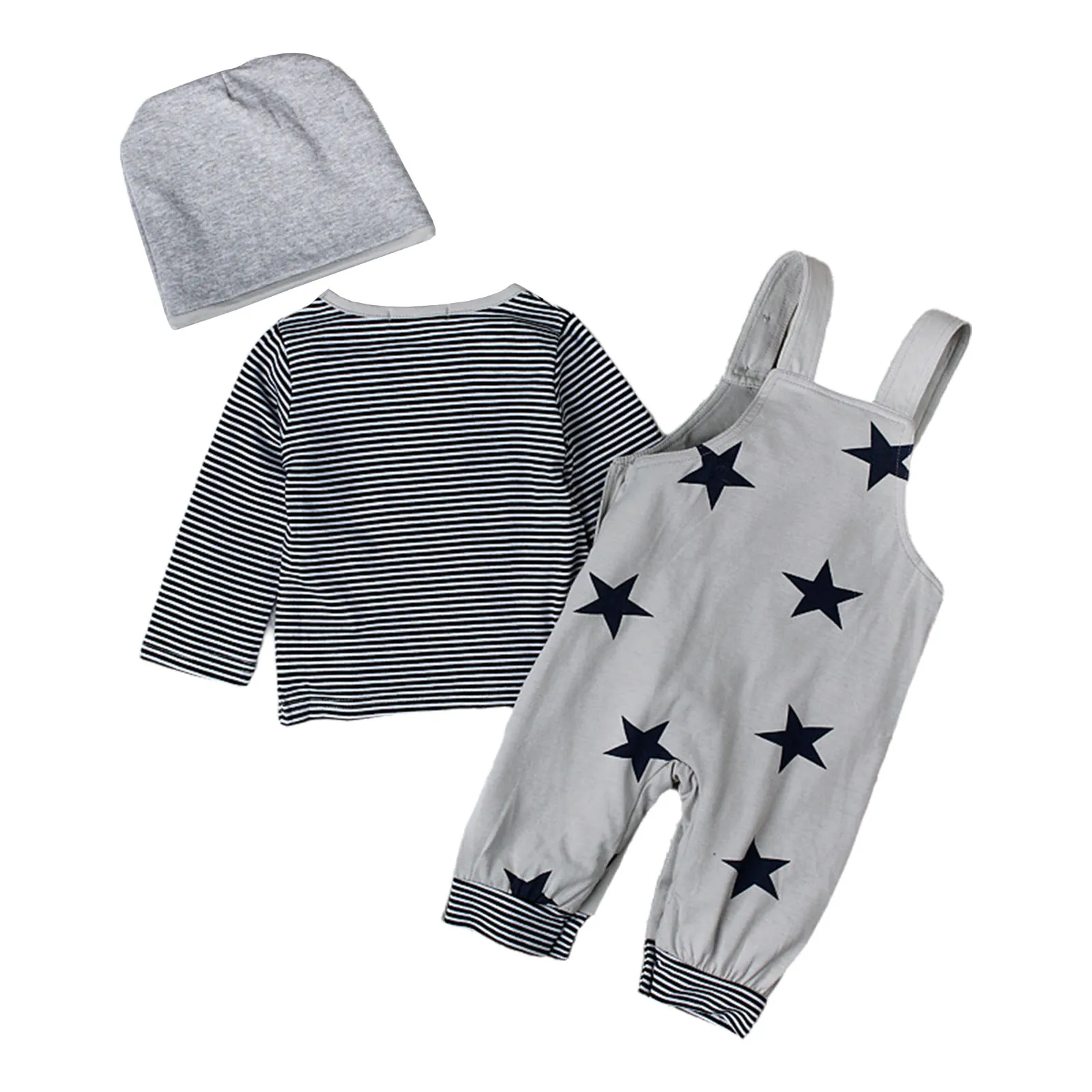 Conjunto recién nacido informal a rayas con estrellas, mono y gorro - imagen 2