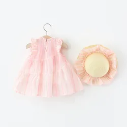Conjunto de verano para niñas estilo coreano con vestido y sombrero