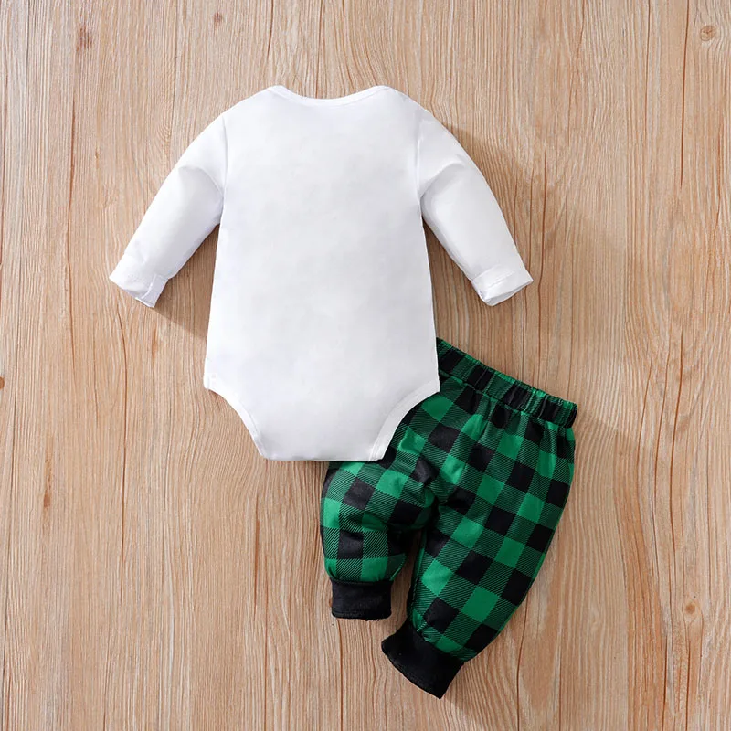 Conjunto navideño recién nacido unisex de manga larga a cuadros verdes - imagen 5