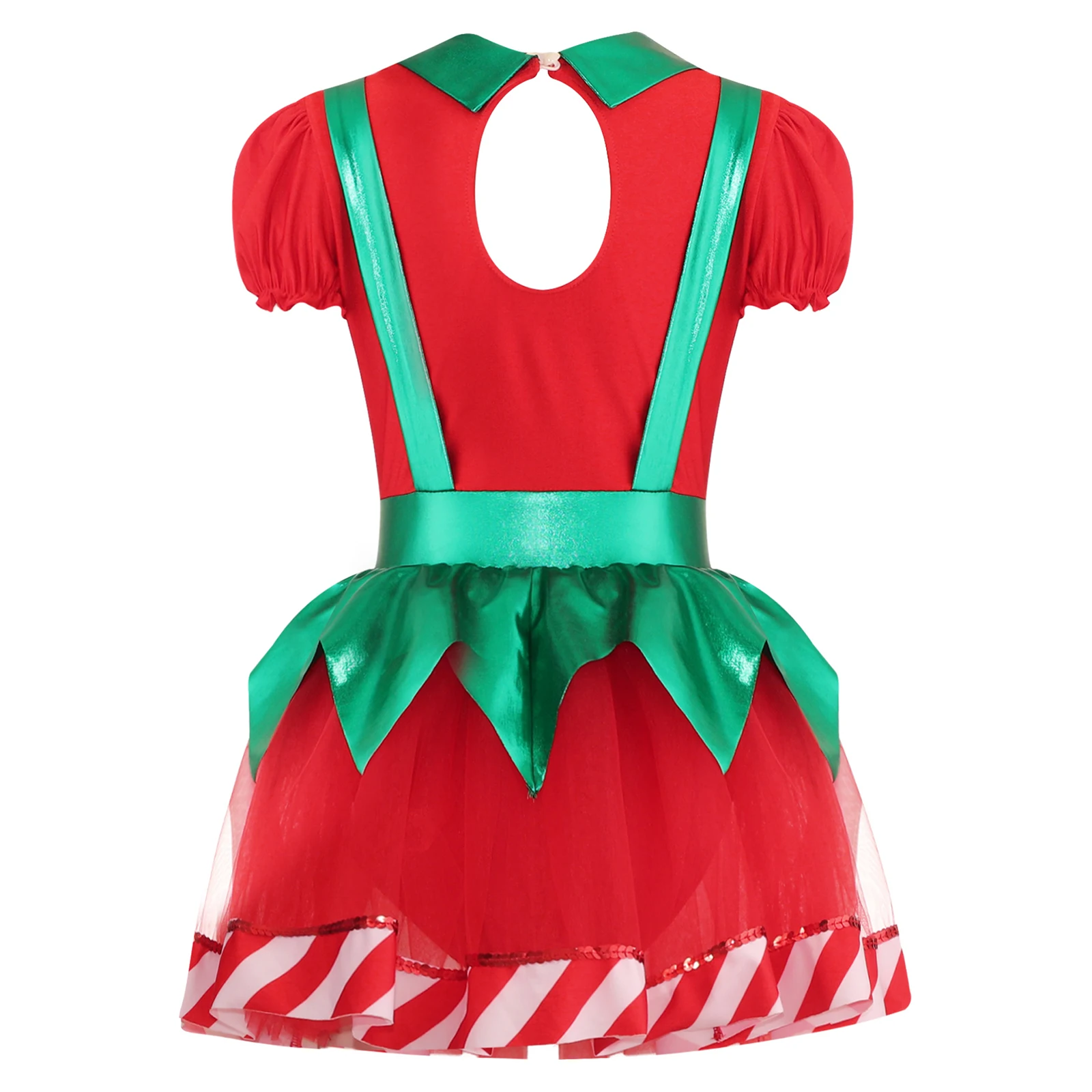 Disfraz de elfo navideño para niñas con tutú a rayas y lazo - imagen 4