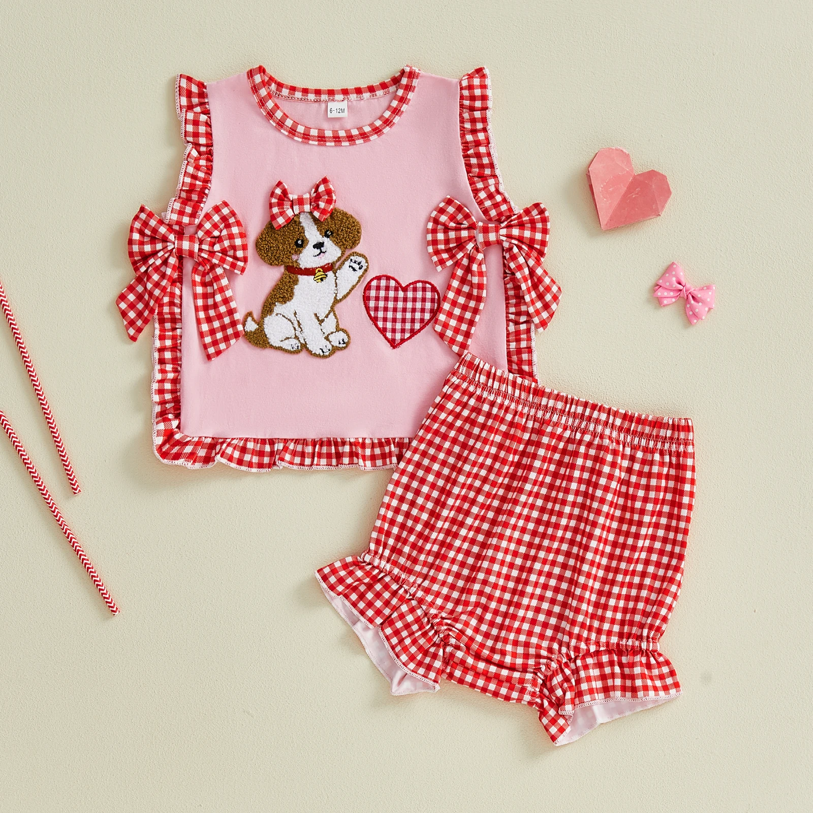 Conjunto de bebé para San Valentín con corazón bordado y cuadros - imagen 4