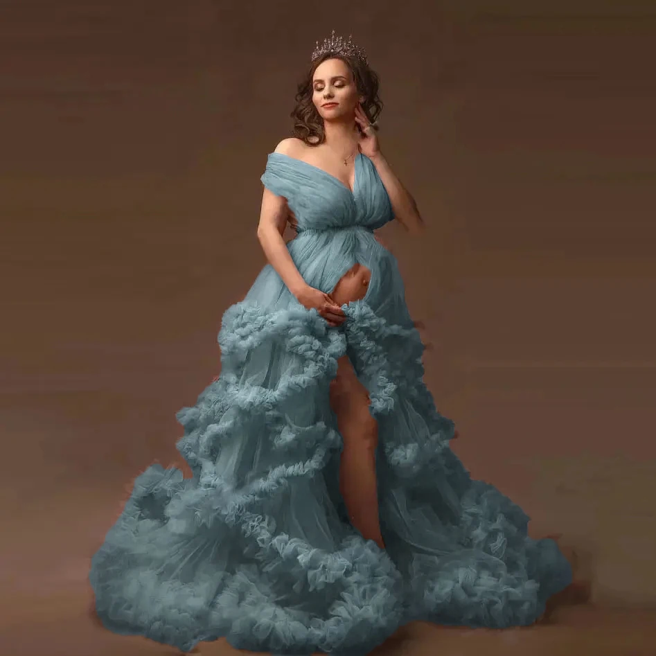 Vestido de embarazo largo con encaje elegante para fotos - imagen 2
