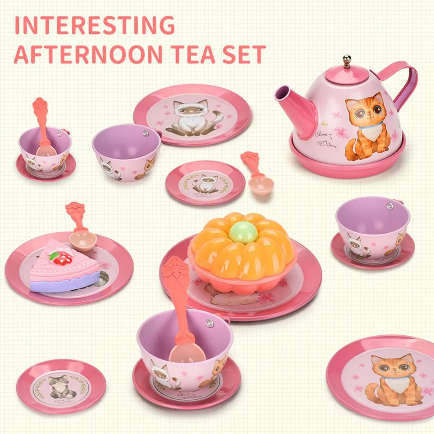 Juego de té infantil con gato, princesa y vajilla en colores - imagen 3