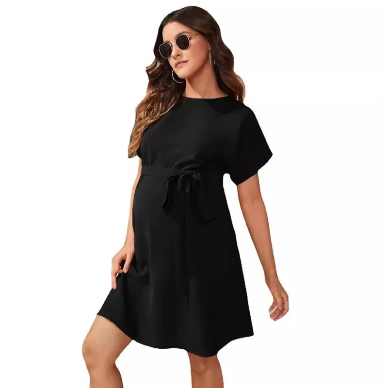 Vestido premamá casual manga murciélago con lazo en cintura - imagen 3
