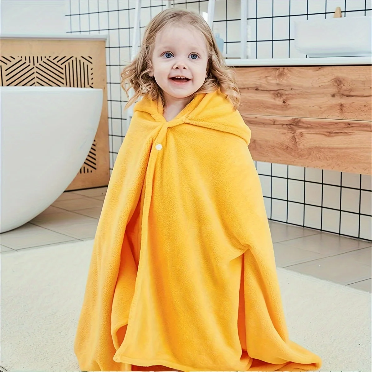 Toalla de baño con capucha mostrando su textura suave y el detalle de la capucha de pato