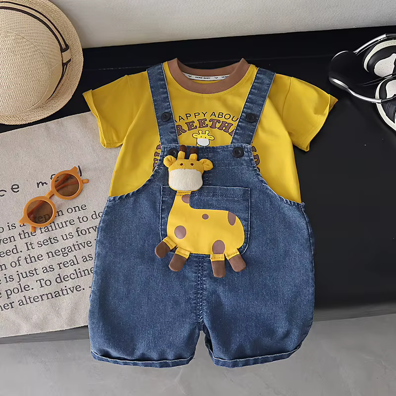 Conjunto de verano para bebé con camiseta y peto dibujos animados
