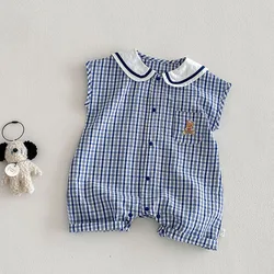MILANCEL Pelele de verano bebé con diseño de rejilla y ositos