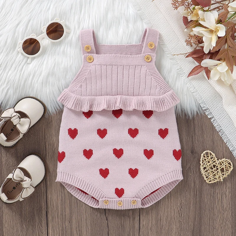 Body de bebé sin mangas de punto rosa con corazón dulce