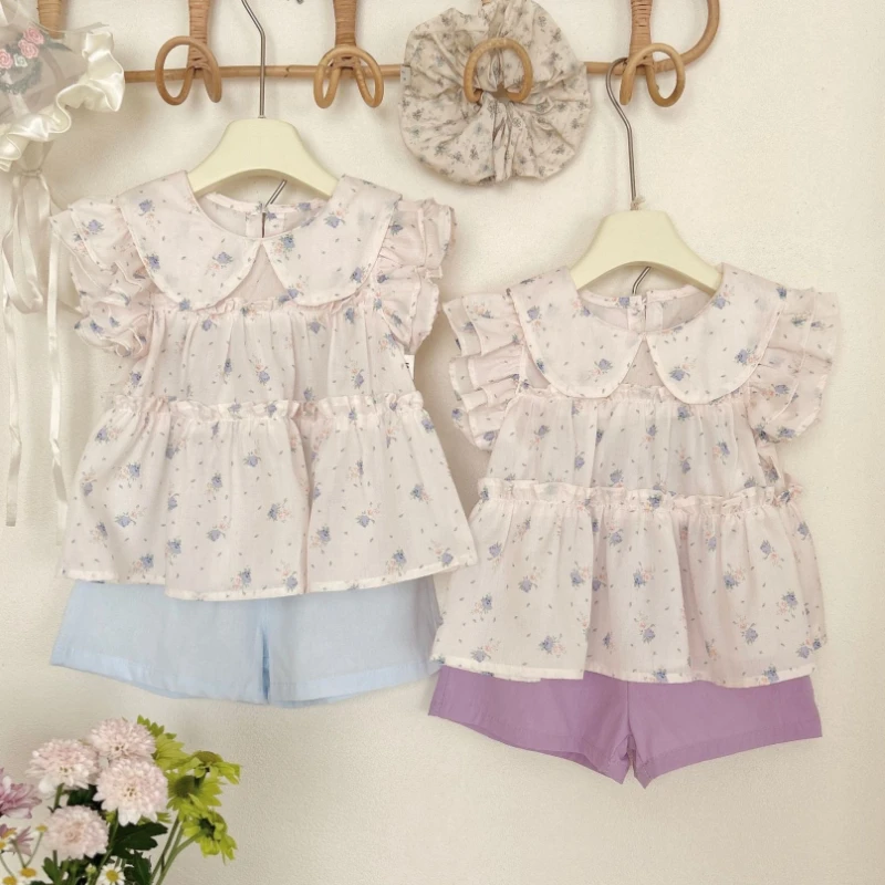 Traje de verano para niña con chaleco y pantalón corto floral - imagen 5