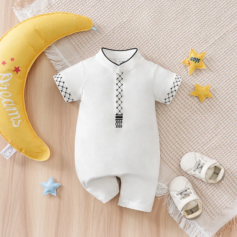 Mono islámico de algodón para recién nacido blanco de Ramadán verano