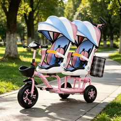 Triciclo plegable de dos plazas con pedales para niños