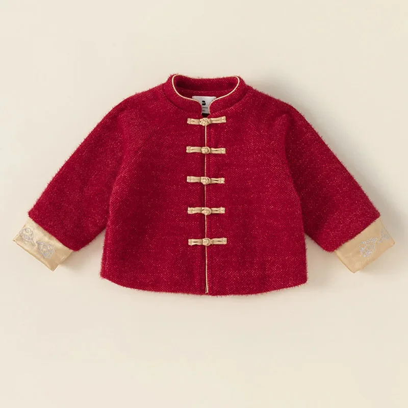 Conjunto de invierno para bebé estilo chino rojo, manga larga cálido