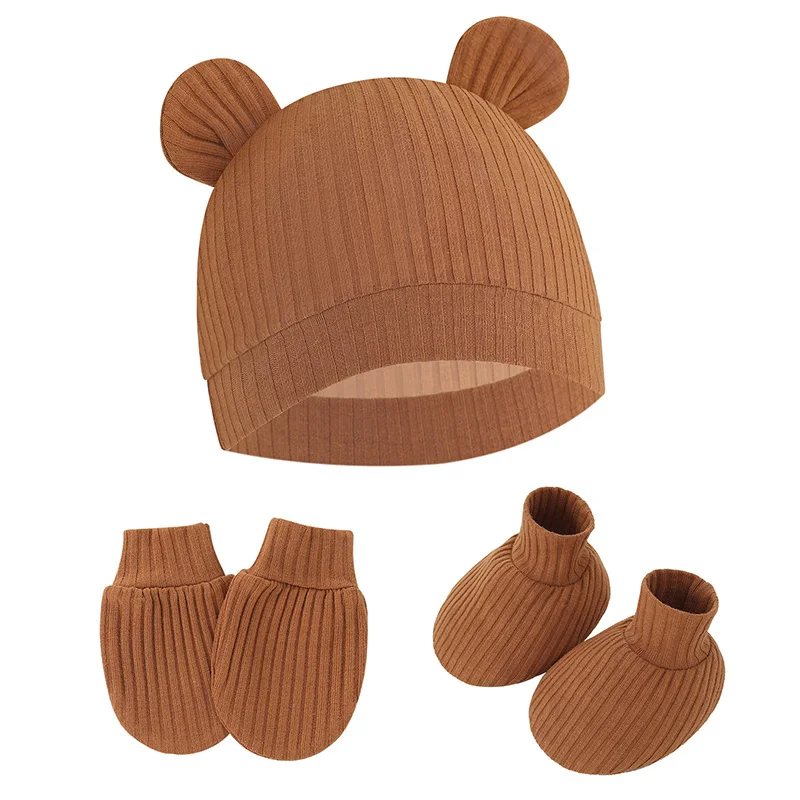 Gorro bebé antirrayado con manoplas y cubrepiés de algodón a rayas