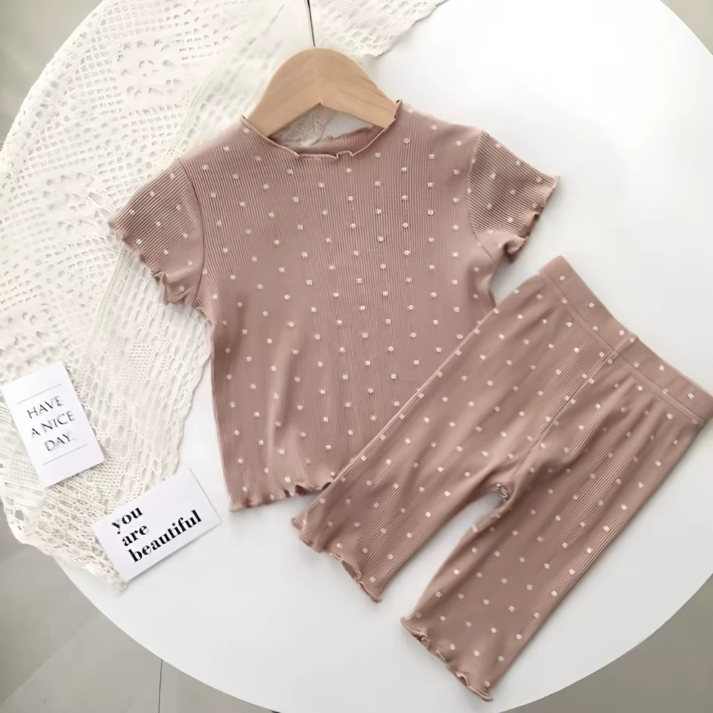 Conjunto pijama de lunares manga larga niña, estilo coreano - imagen 4