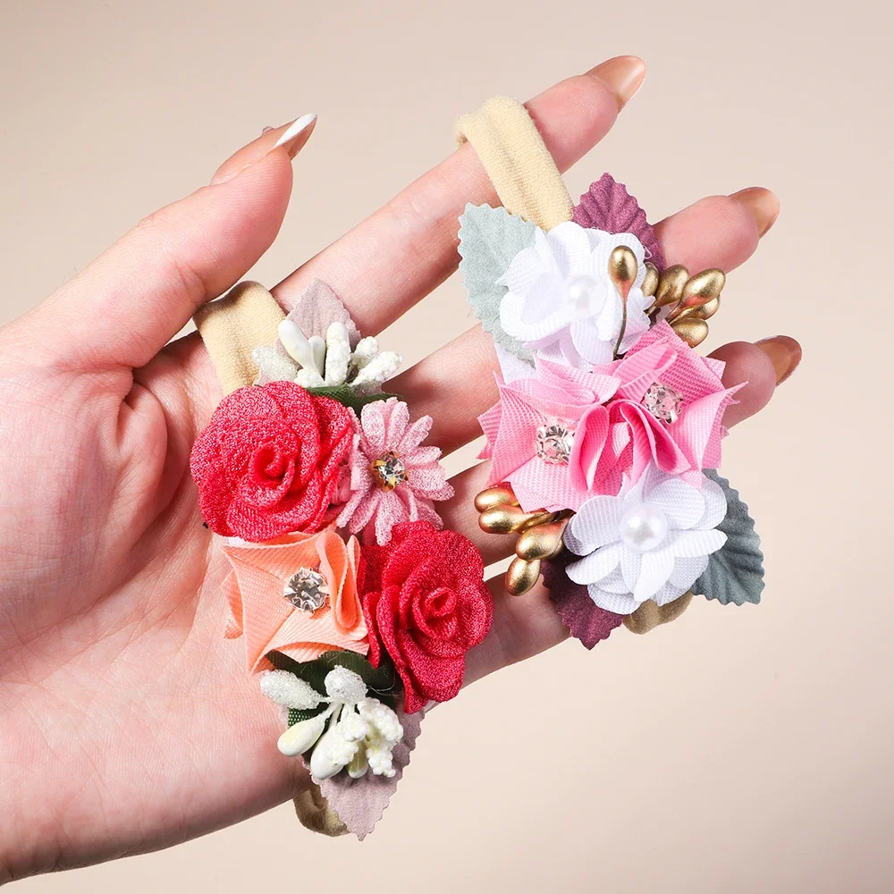 Conjunto diademas florales elásticas nailon para niñas recién nacidas - imagen 5