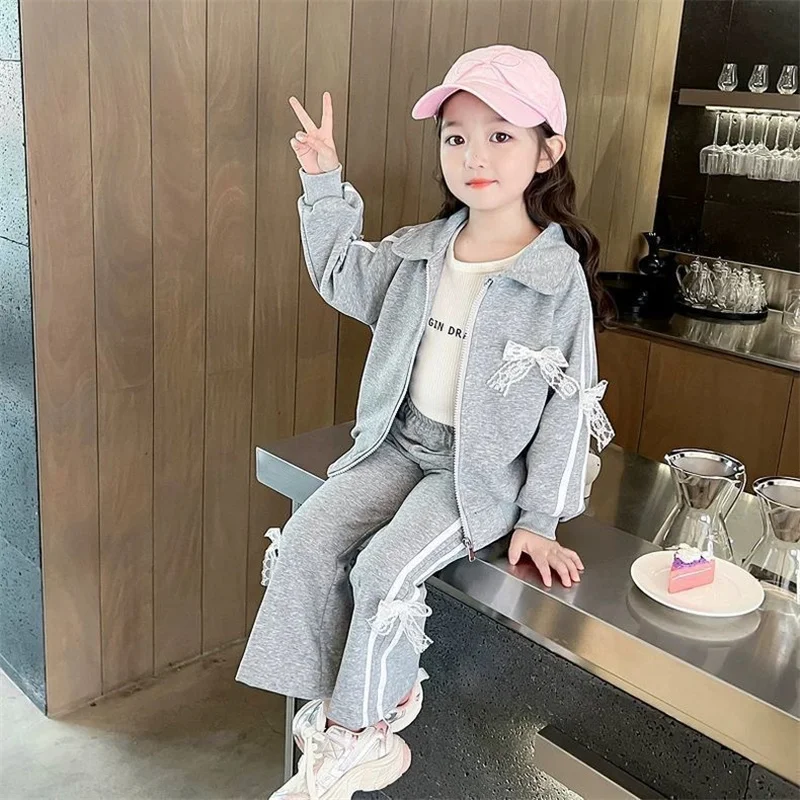 Conjunto niña otoño con lazo, chaqueta y pantalón con encaje - imagen 5