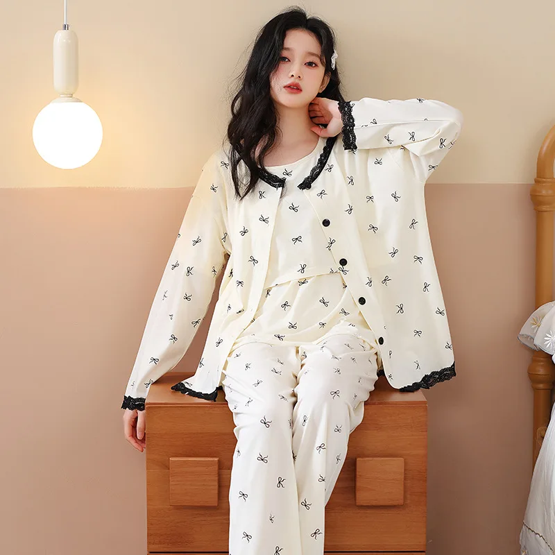 Pijama de embarazo Modal top pantalón para lactancia - imagen 5