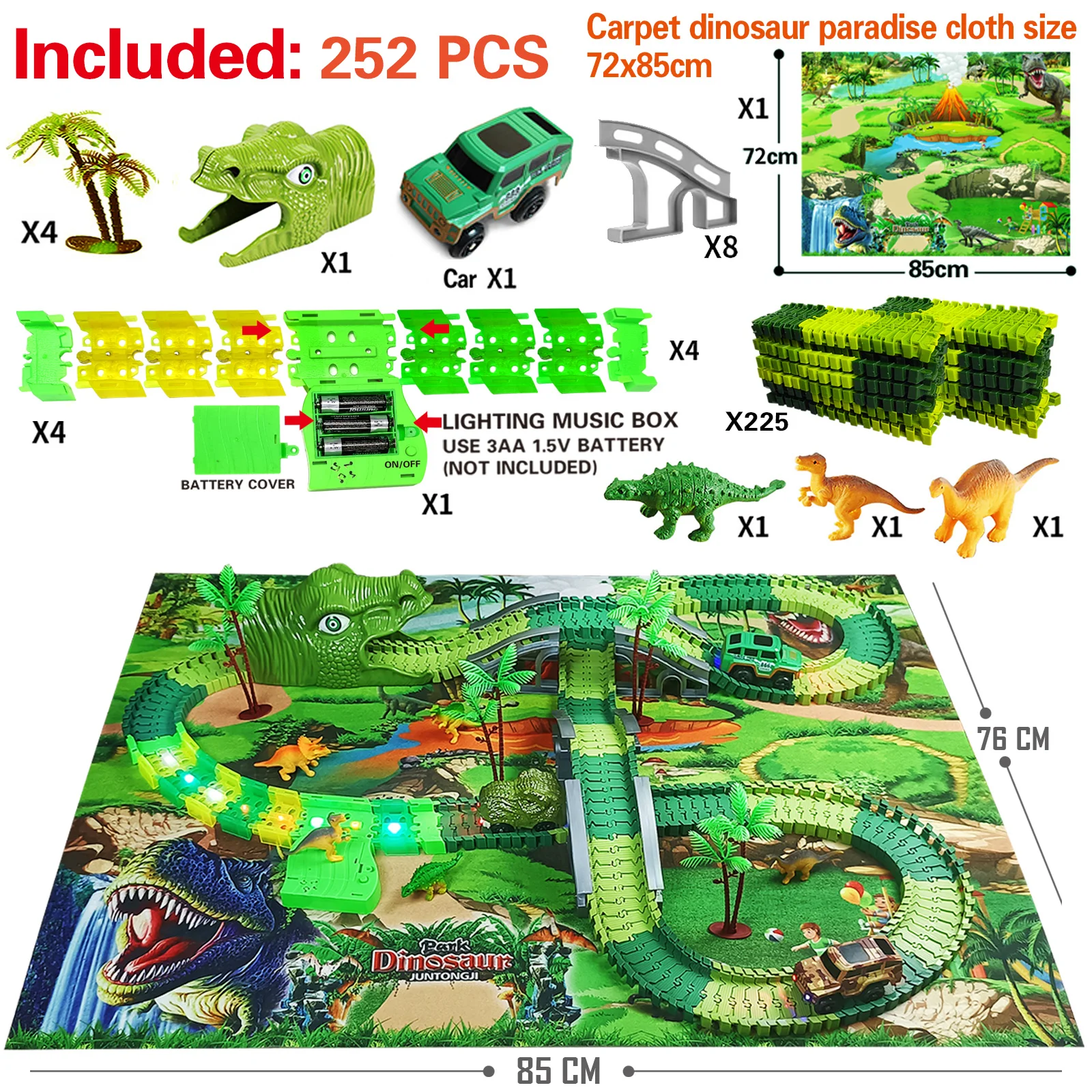 Pista flexible temática de dinosaurios