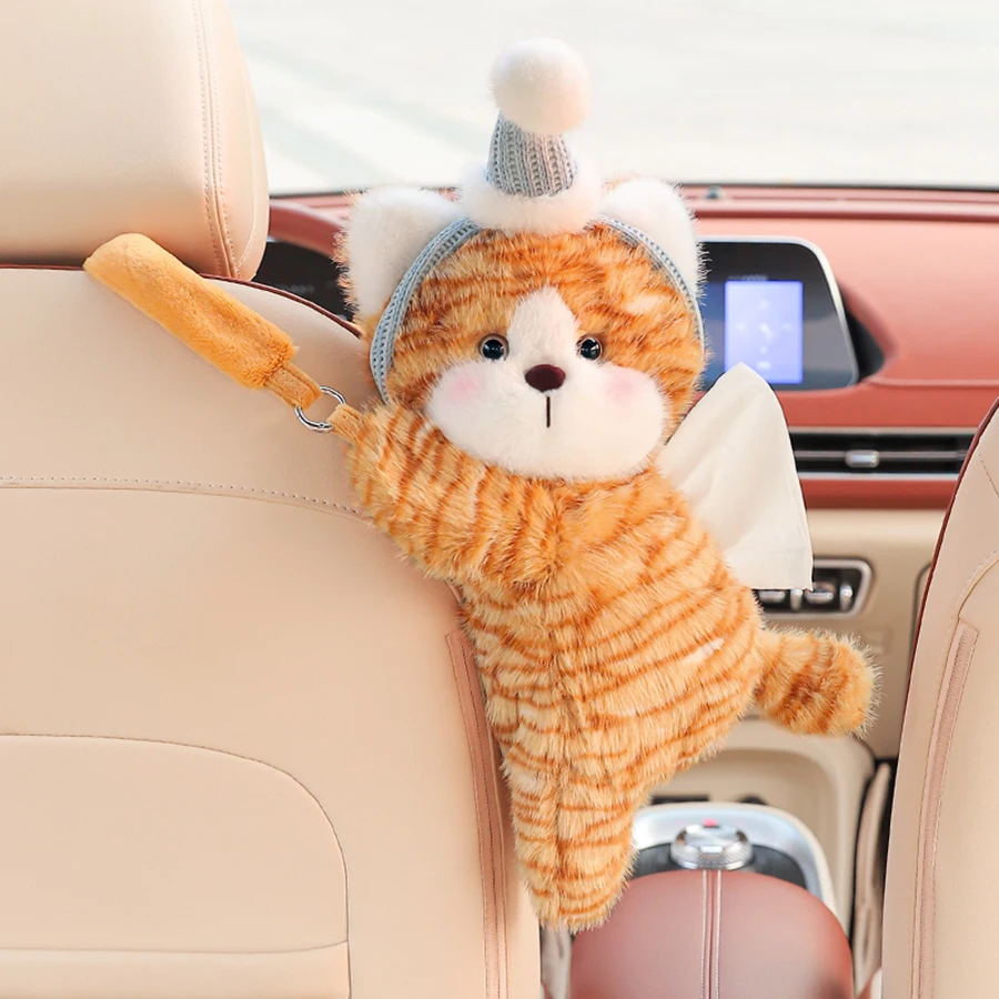 Caja de pañuelos para coche Universal felpa colgante con forma gato - imagen 3