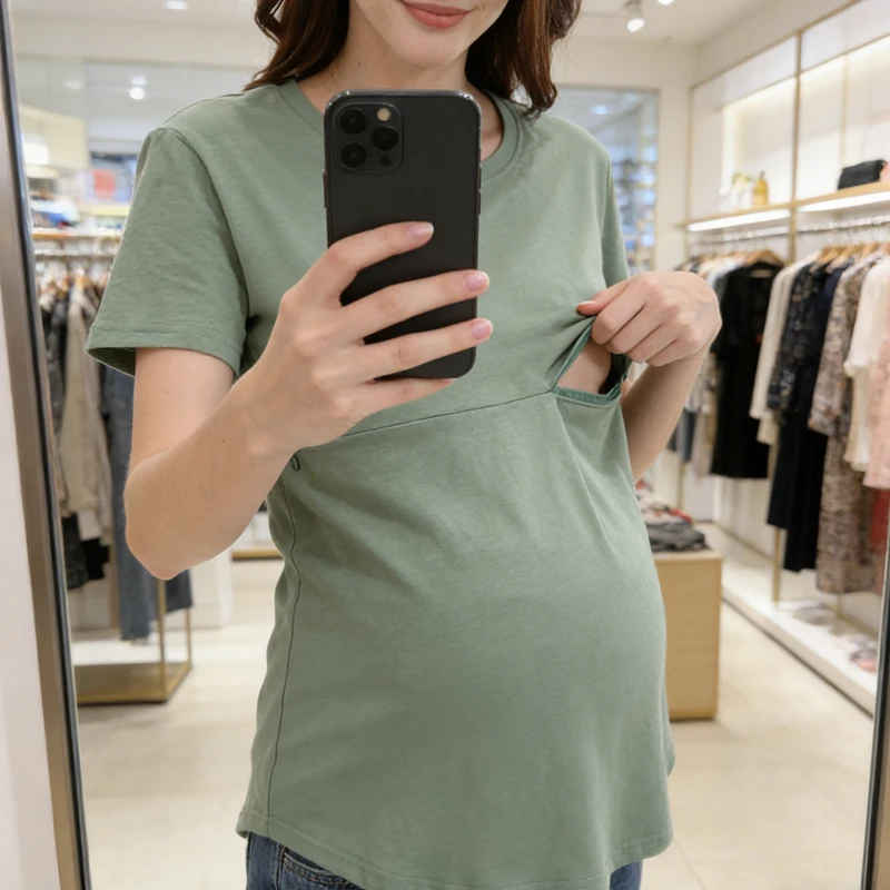 Camiseta de lactancia verano con cremallera invisible para embarazadas - imagen 4