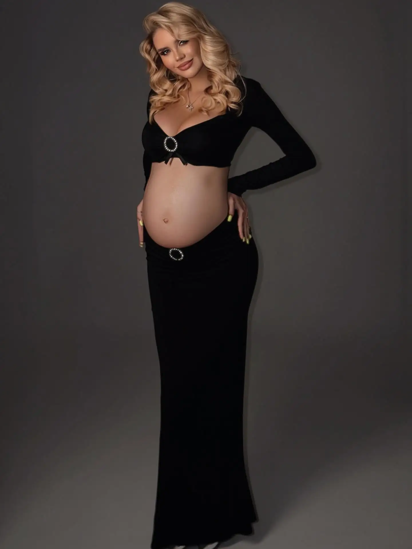 Vestido premamá encaje para sesión de fotos – cintura ajustable - imagen 5