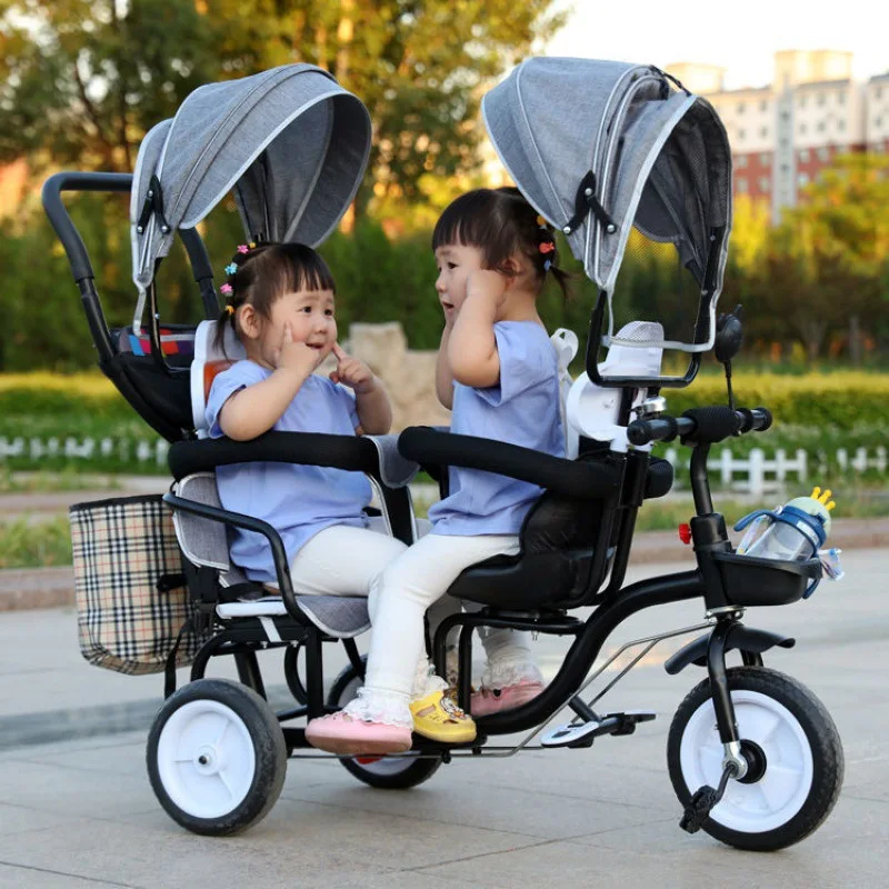Bicicleta tándem infantil de tres ruedas con doble asiento - imagen 3