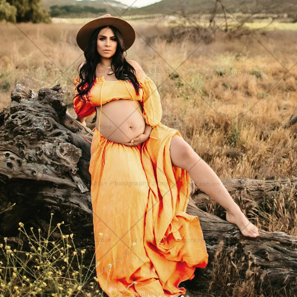 Vestido de maternidad bohemio de lino y algodón con escote - imagen 3