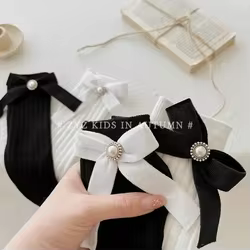 Calcetines de algodón con rayas y lazo de perlas – Niña