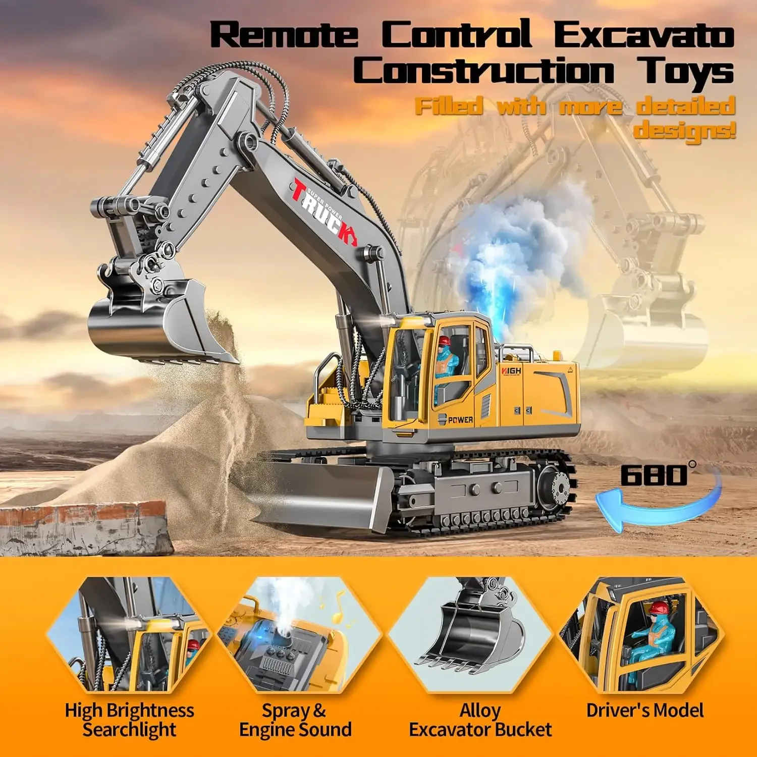 Excavadora con control remoto 2,4G – Camión de juguete para niño - imagen 4