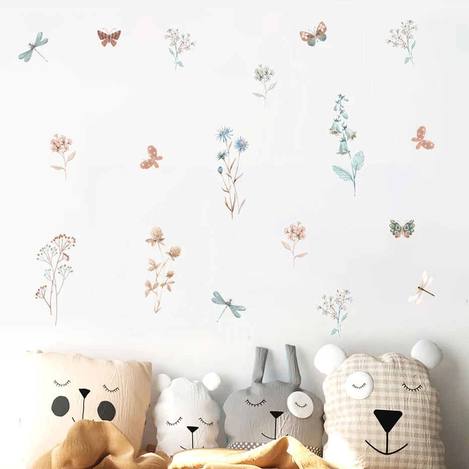 Pegatinas de pared removibles de libélula estilo boho acuarela