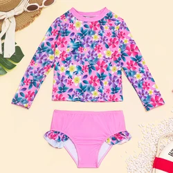 Traje de baño niña floral dos piezas volantes protección solar