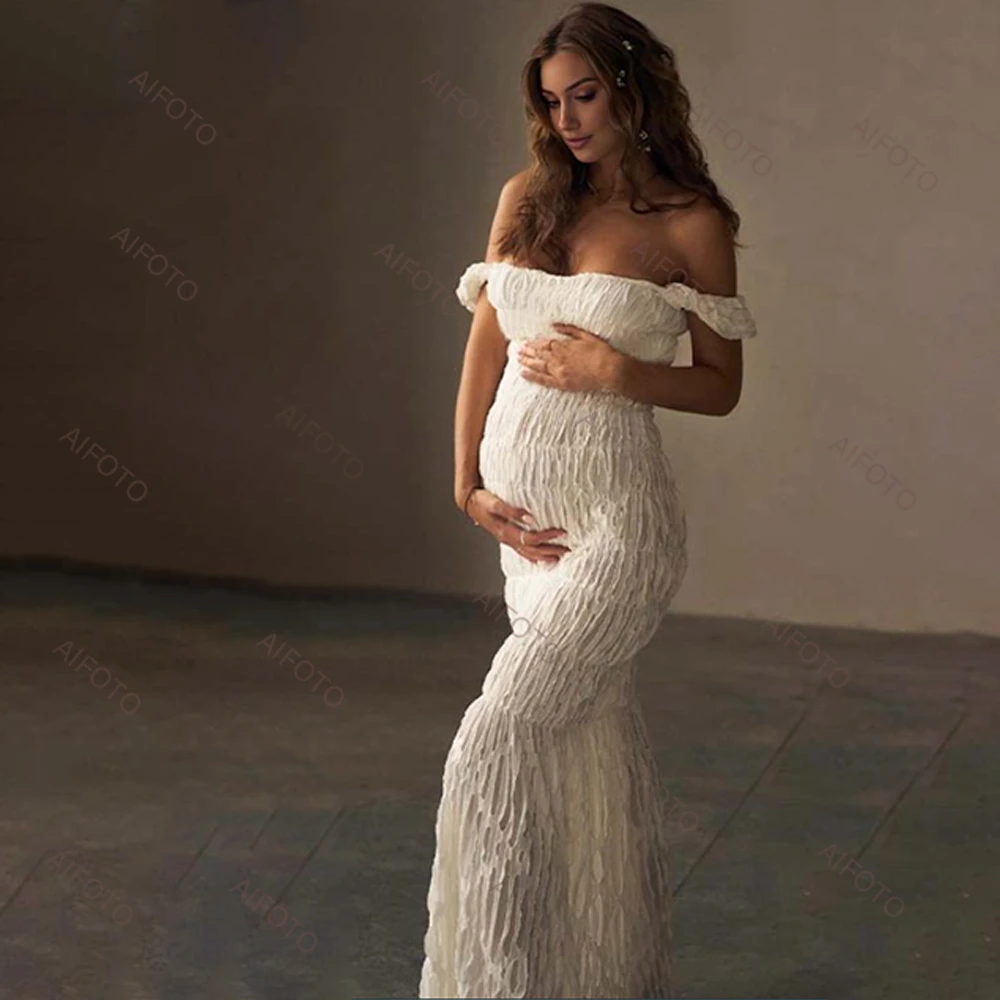 Vestido de embarazo para fotos: favorecedor plisado maxi falda - imagen 3
