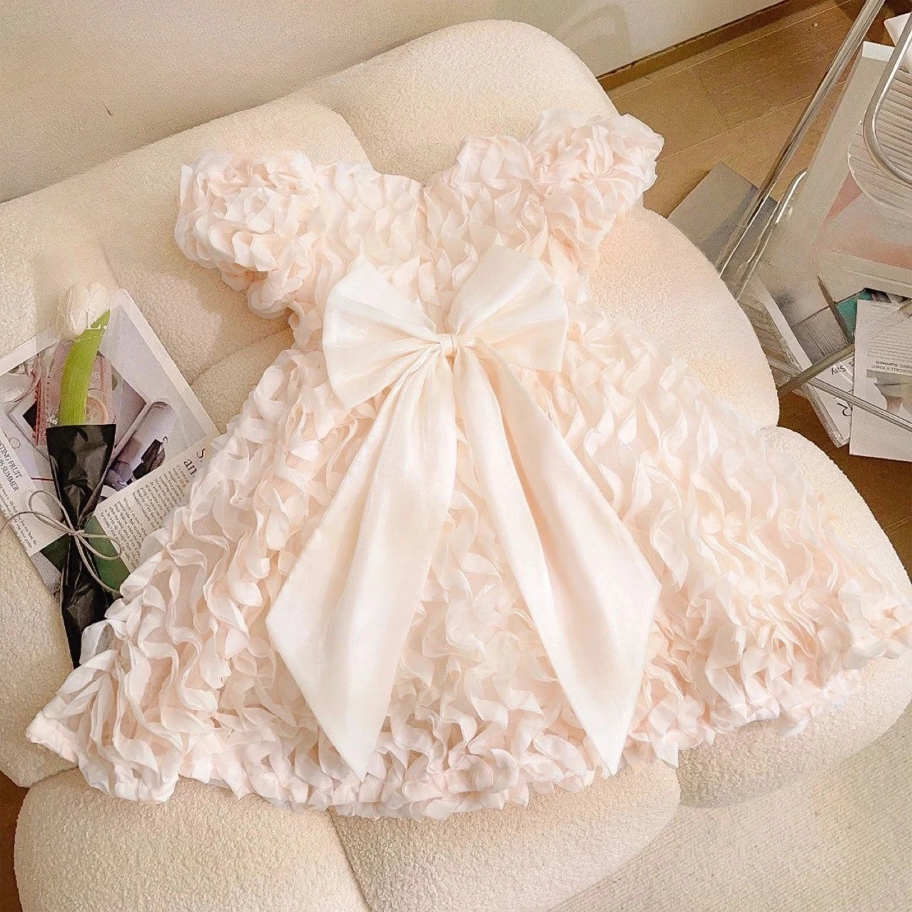 Vestido de verano para niña con mangas abullonadas estilo princesa - imagen 2