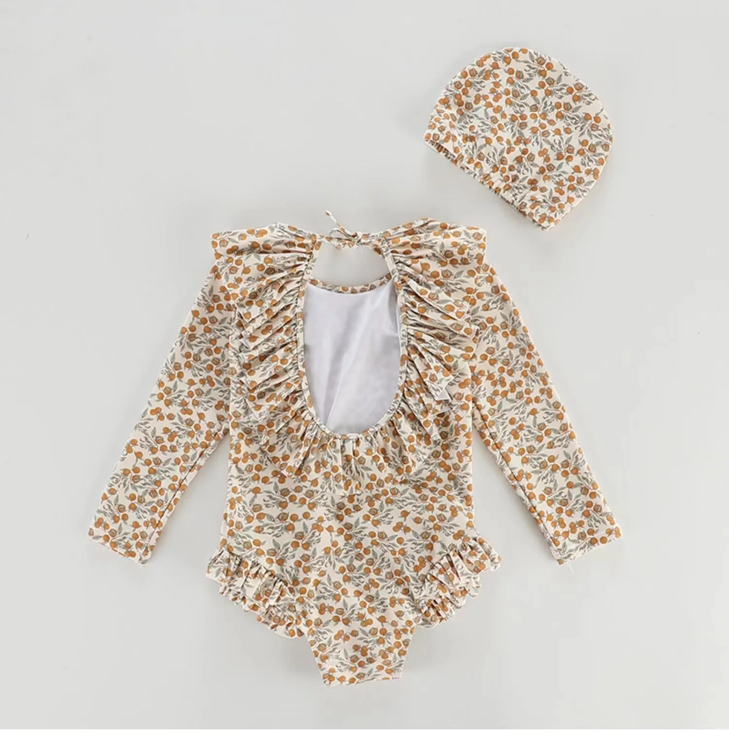 Milangel traje de baño floral una pieza para niña con volantes - imagen 5