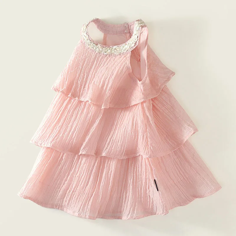 Vestido de fiesta lujo rosa escalonado sin mangas para niña - imagen 5
