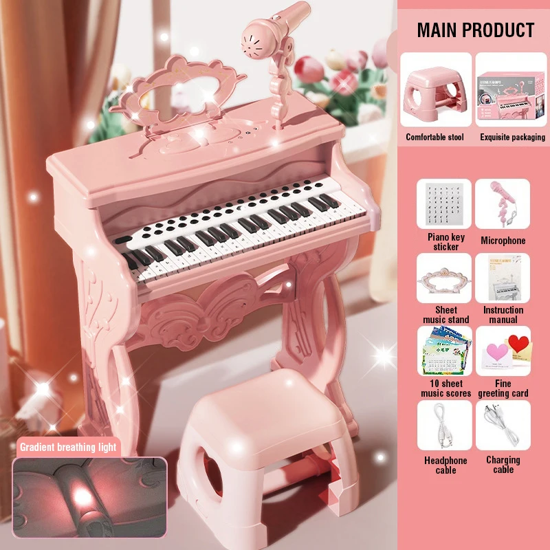 Teclado infantil electrónico - Multifunción con micrófono y silla