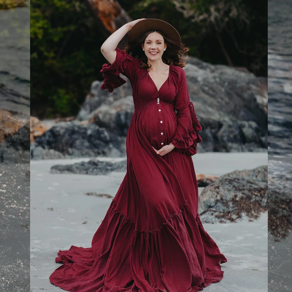 Linnen vestido de embarazo bohemio en lino y algodón para fotos