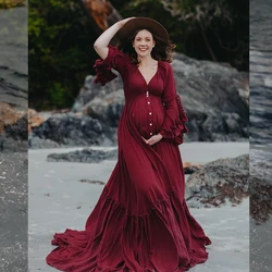 Linnen vestido de embarazo bohemio en lino y algodón para fotos