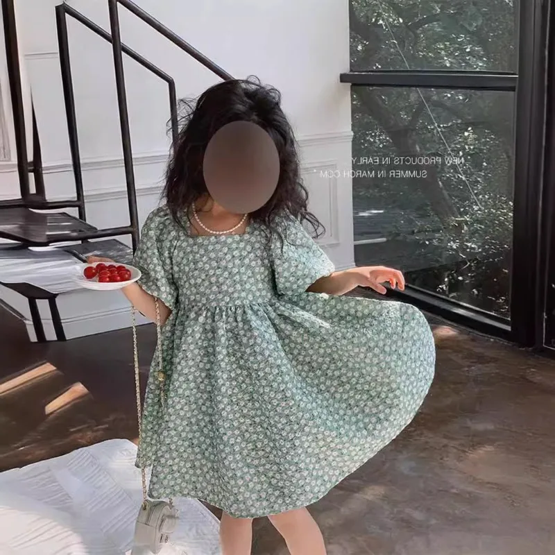 Vestido de niña con mangas abullonadas y estampado floral tipo princesa - imagen 4